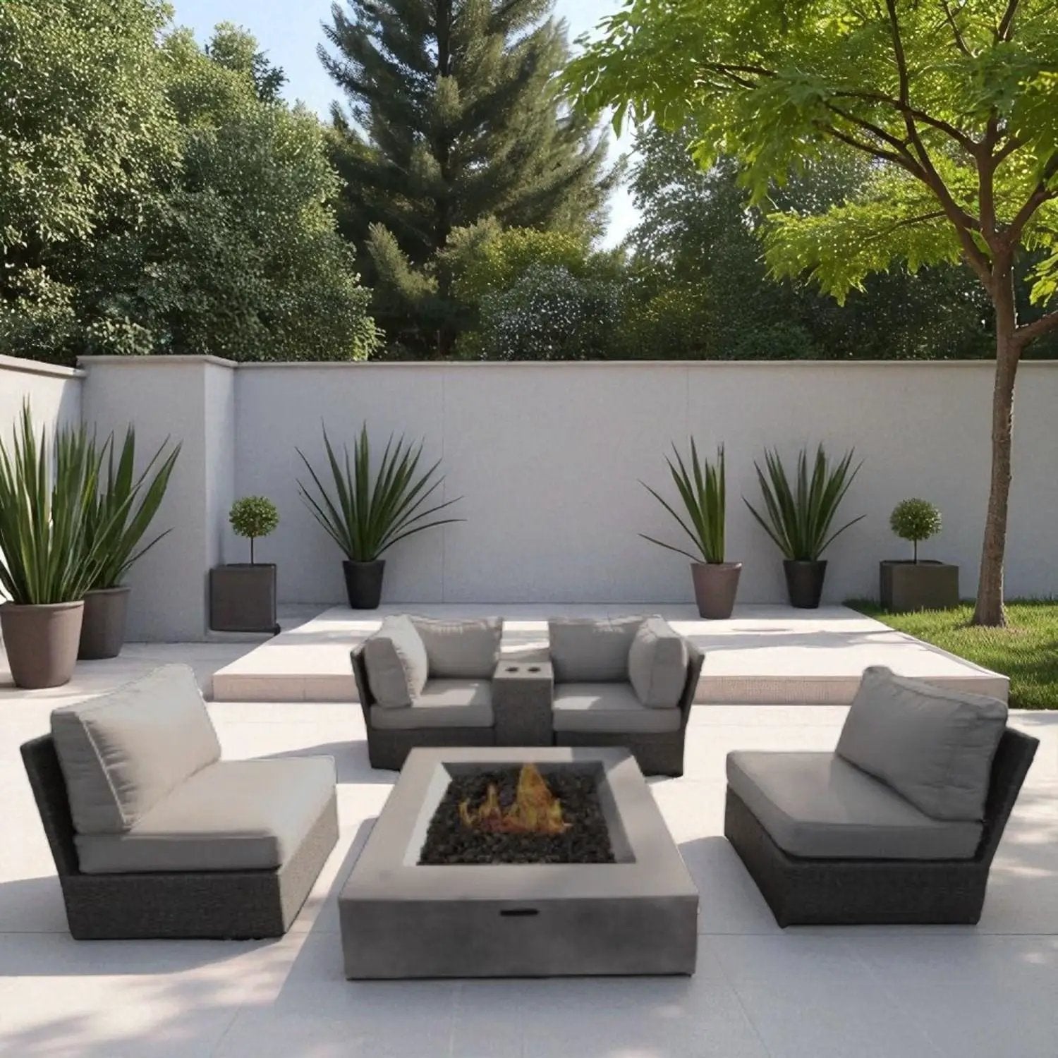 Contemporary Patio Seating Set With Fire Pit by HouseOfZazla