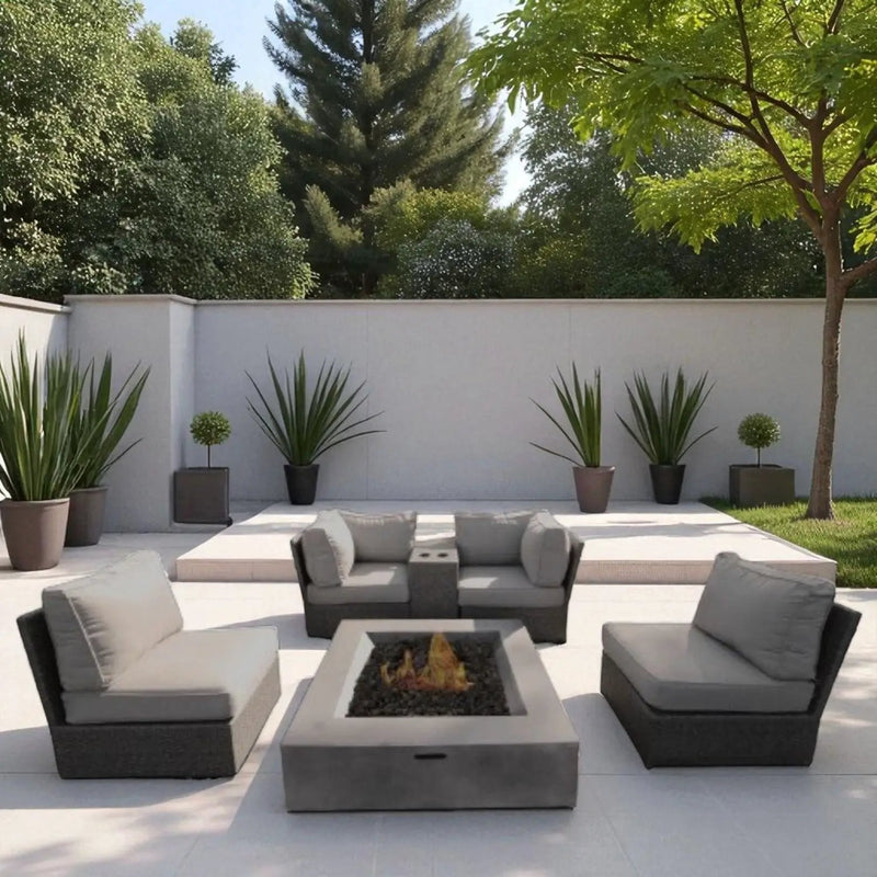 Contemporary Patio Seating Set With Fire Pit by HouseOfZazla