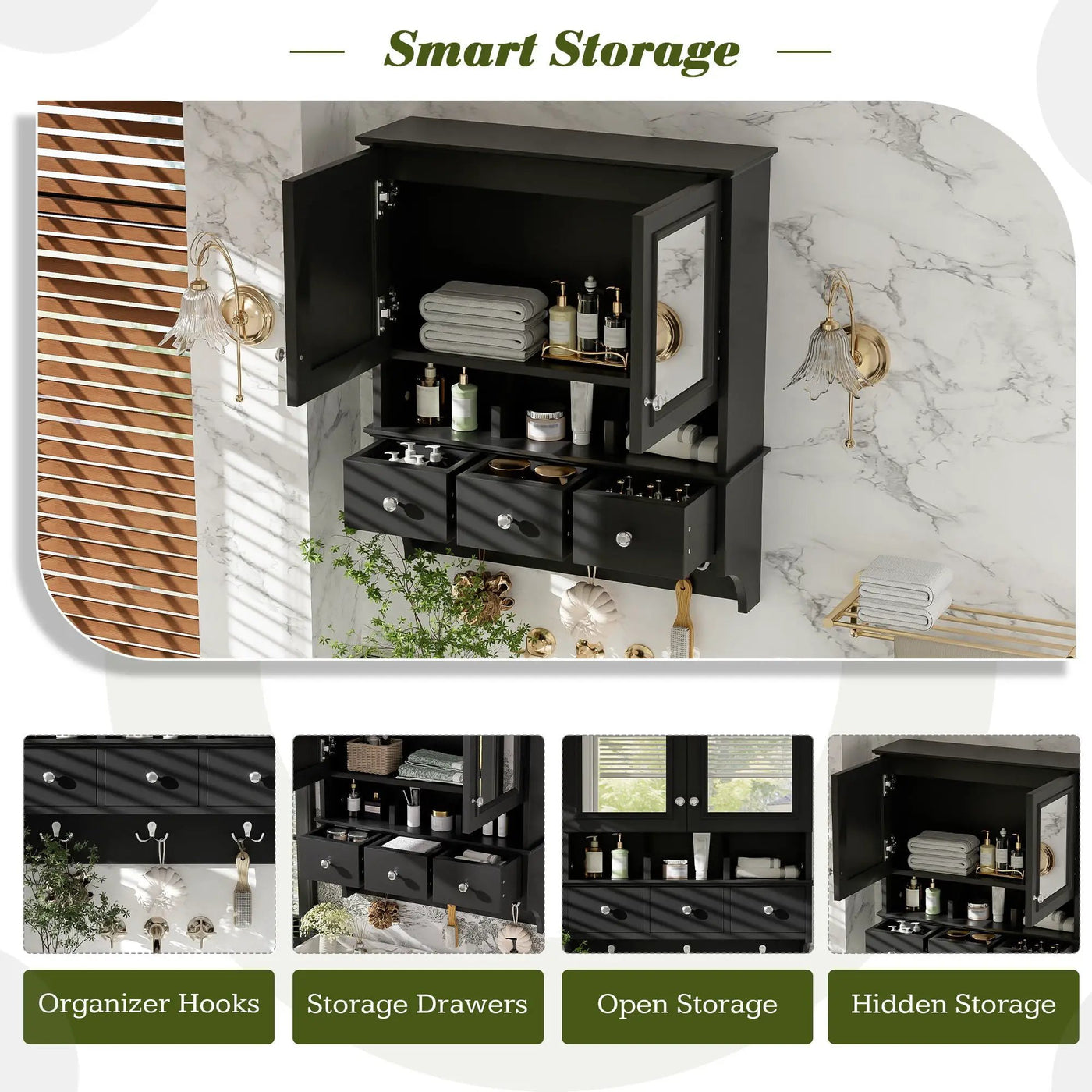 Modern Bathroom Mirror Cabinet With Drawers, Organizer Hooks, And High-Definition Mirrors by HouseOfZazla