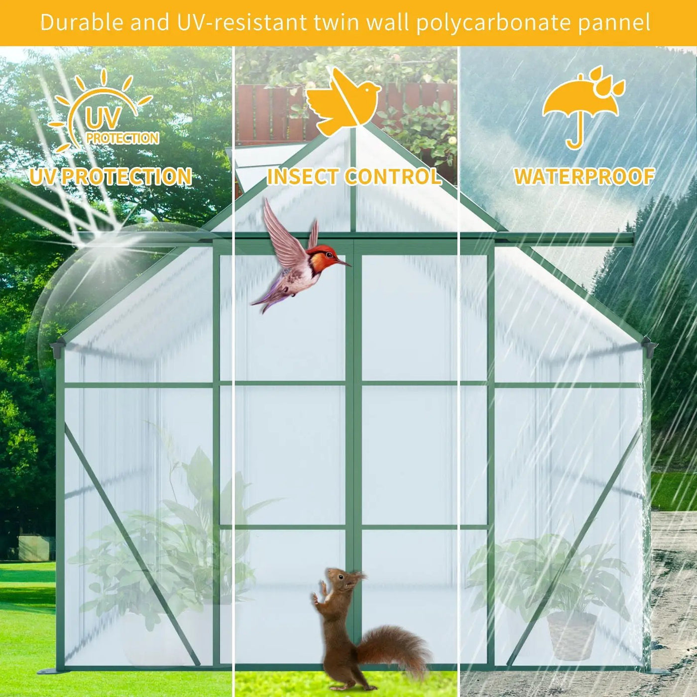 Double Door Polycarbonate house Raised Base And Anchor Aluminum Heavy Duty Walk In houses For Outdoor Backyard In All Season by HouseOfZazla
