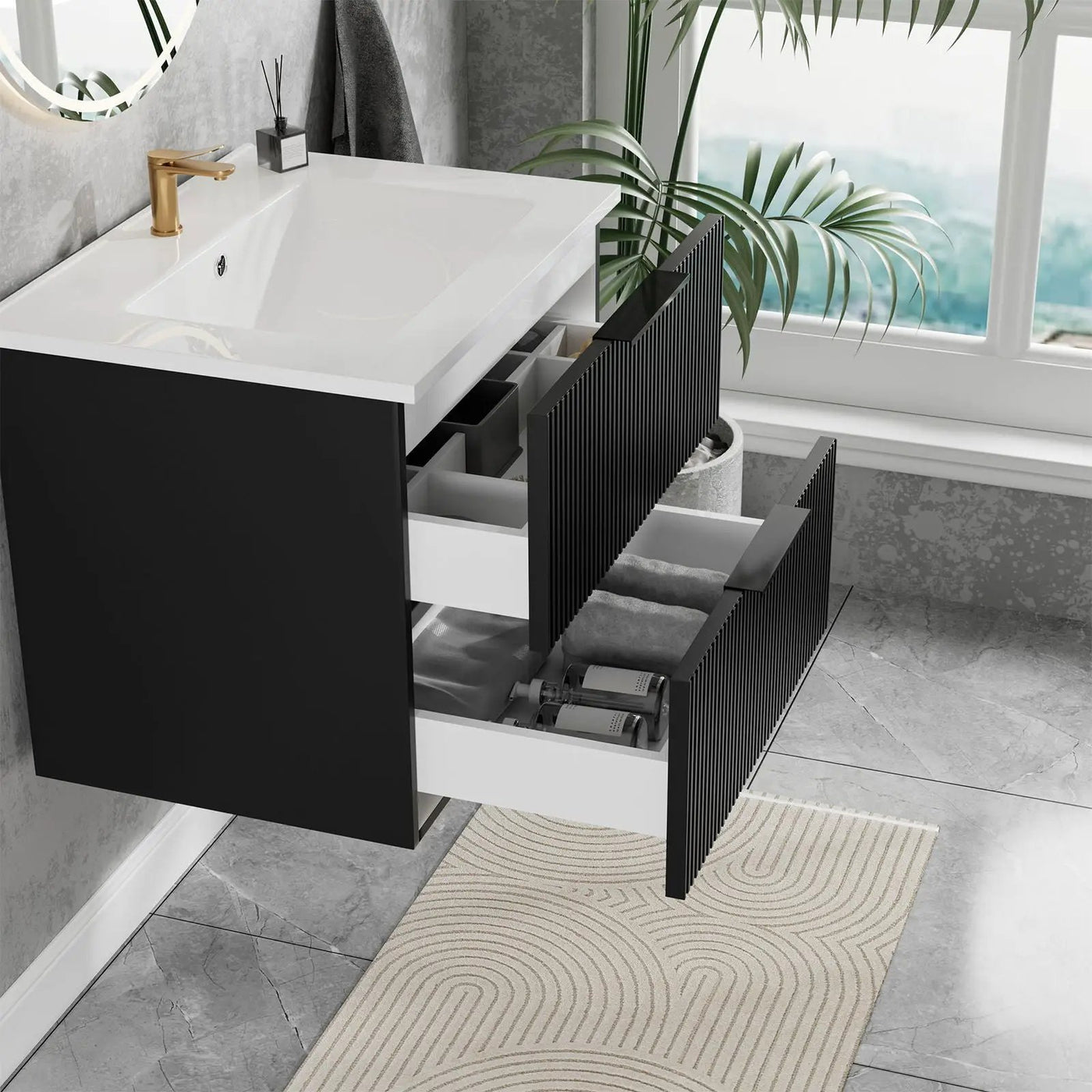 Modern Wall Mounted Floating Bathroom Vanity With Sink And Drawers by HouseOfZazla