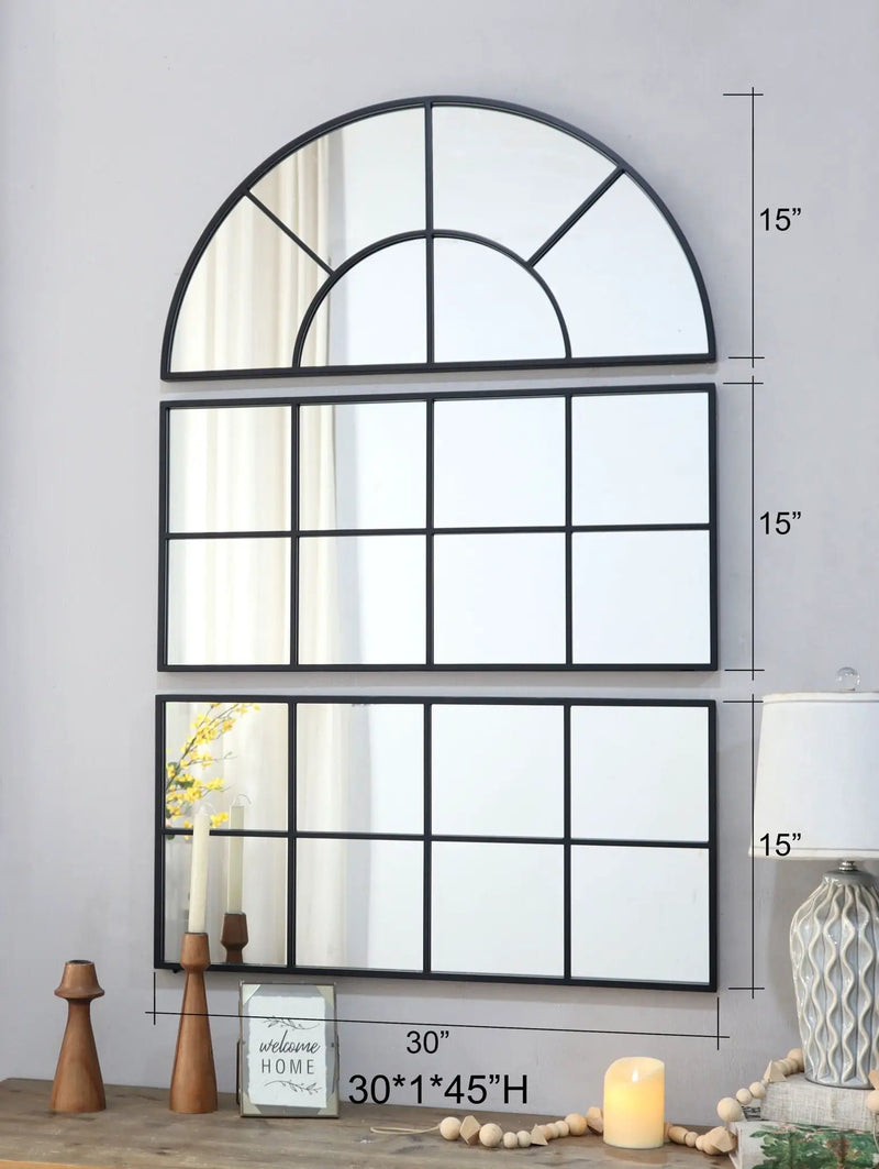 Large Arched Wall Mirror With 3 Separate Sections - Black by Unique Piece Furniture
