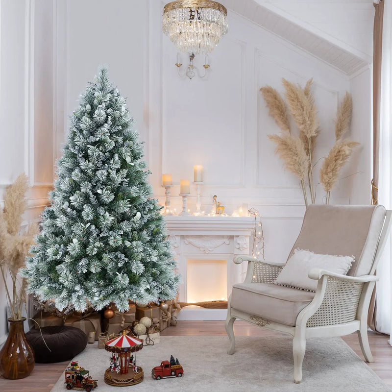 4FT Flocked Christmas Tree with Pine Needles & Eucalyptus Leaves by HouseOfZazla