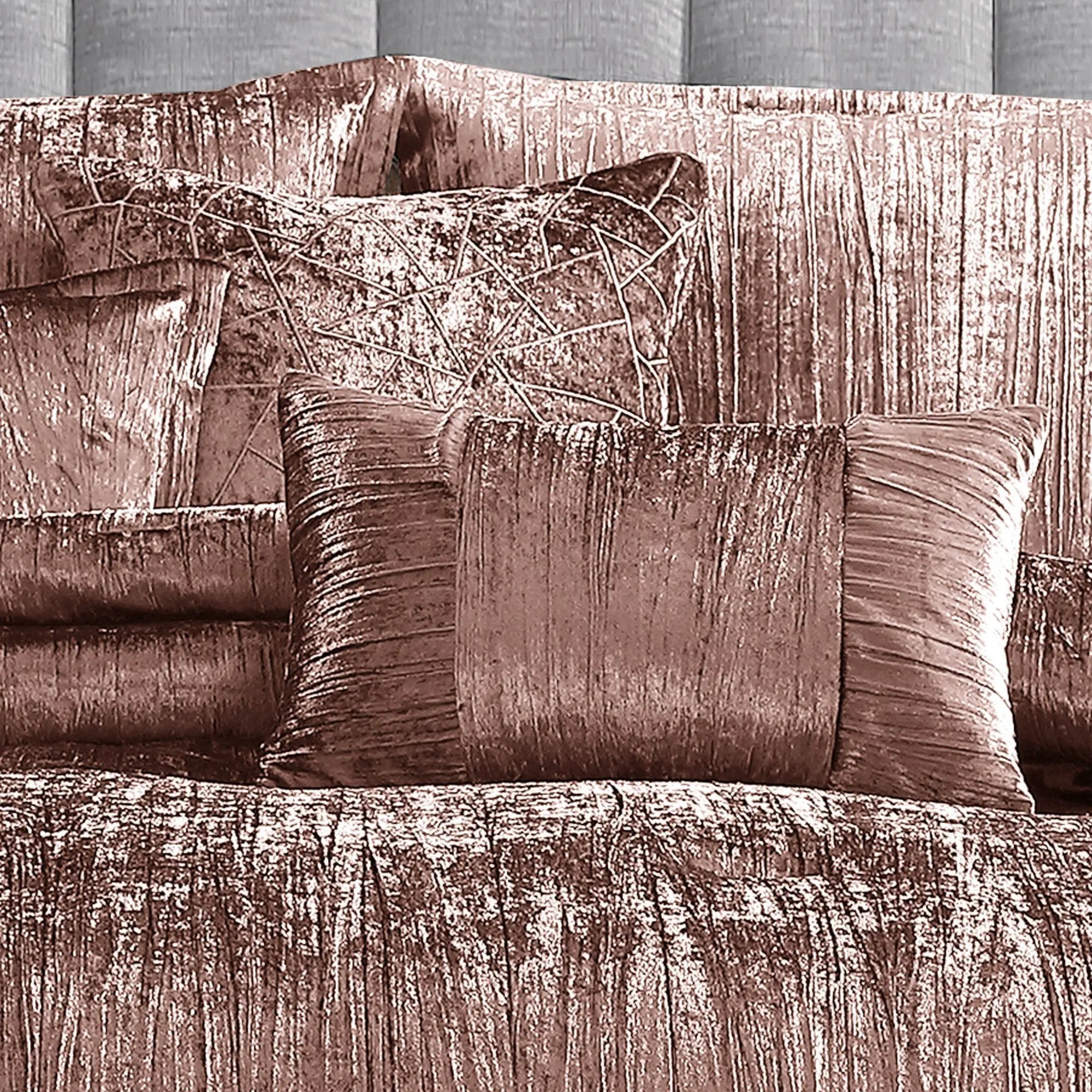 Blush Crinkle Velvet 7Pc Bedding Ensemble by HouseOfZazla