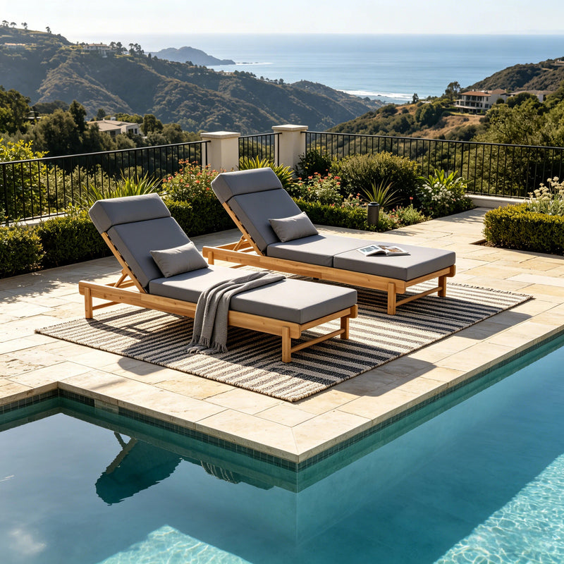 Light Teak Acacia Wood Chaise Lounge Set, photo 6 of 10