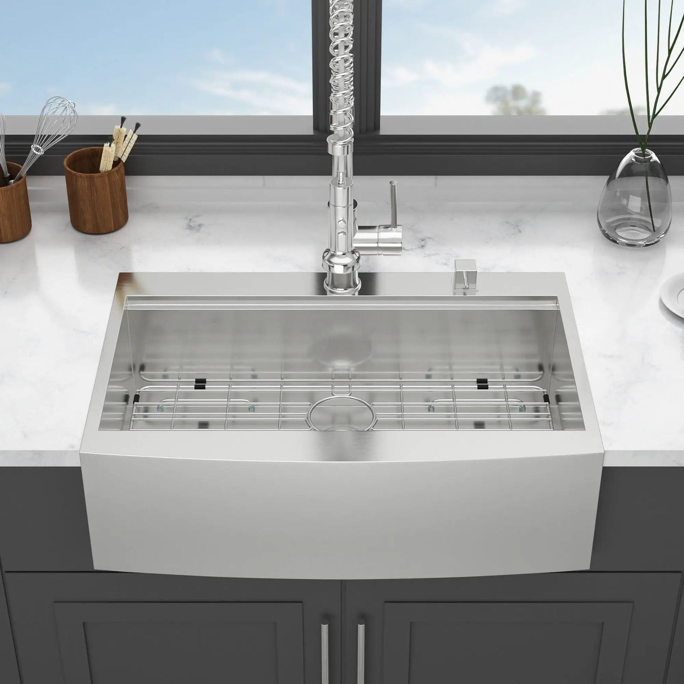 Modern Farmhouse Drop-In Workstation Kitchen Sink with Apron Front by HouseOfZazla