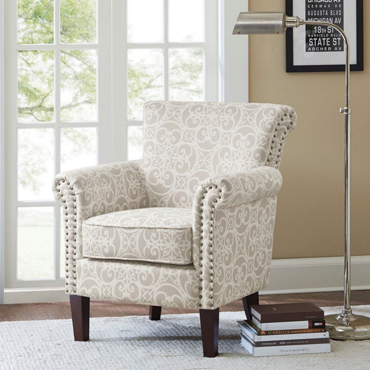 Tight Back Club Chair with Nailhead Trim - Blue or Beige, photo 8 of 13