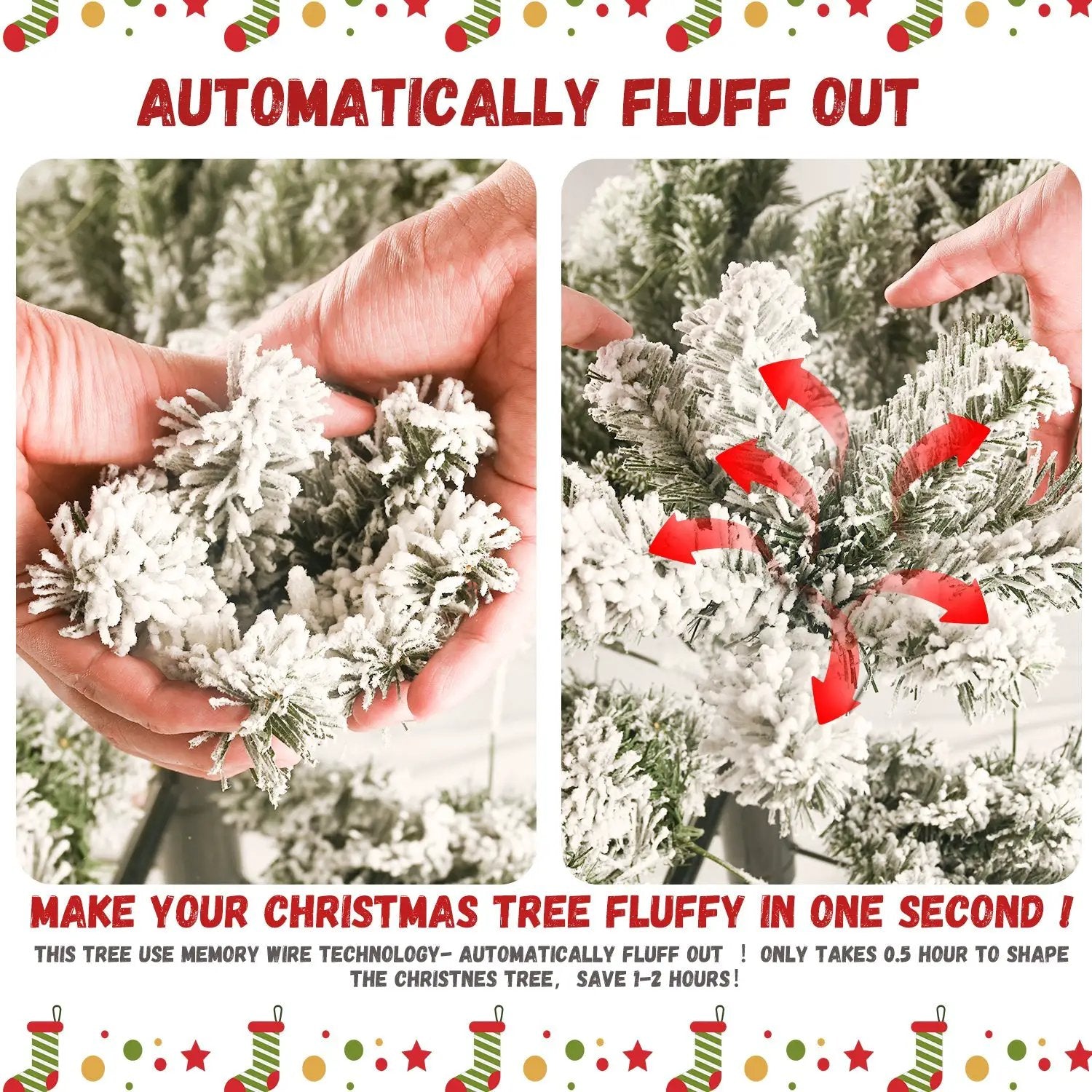 7.5FT Flocked Christmas Tree with 1252 Tips by HouseOfZazla
