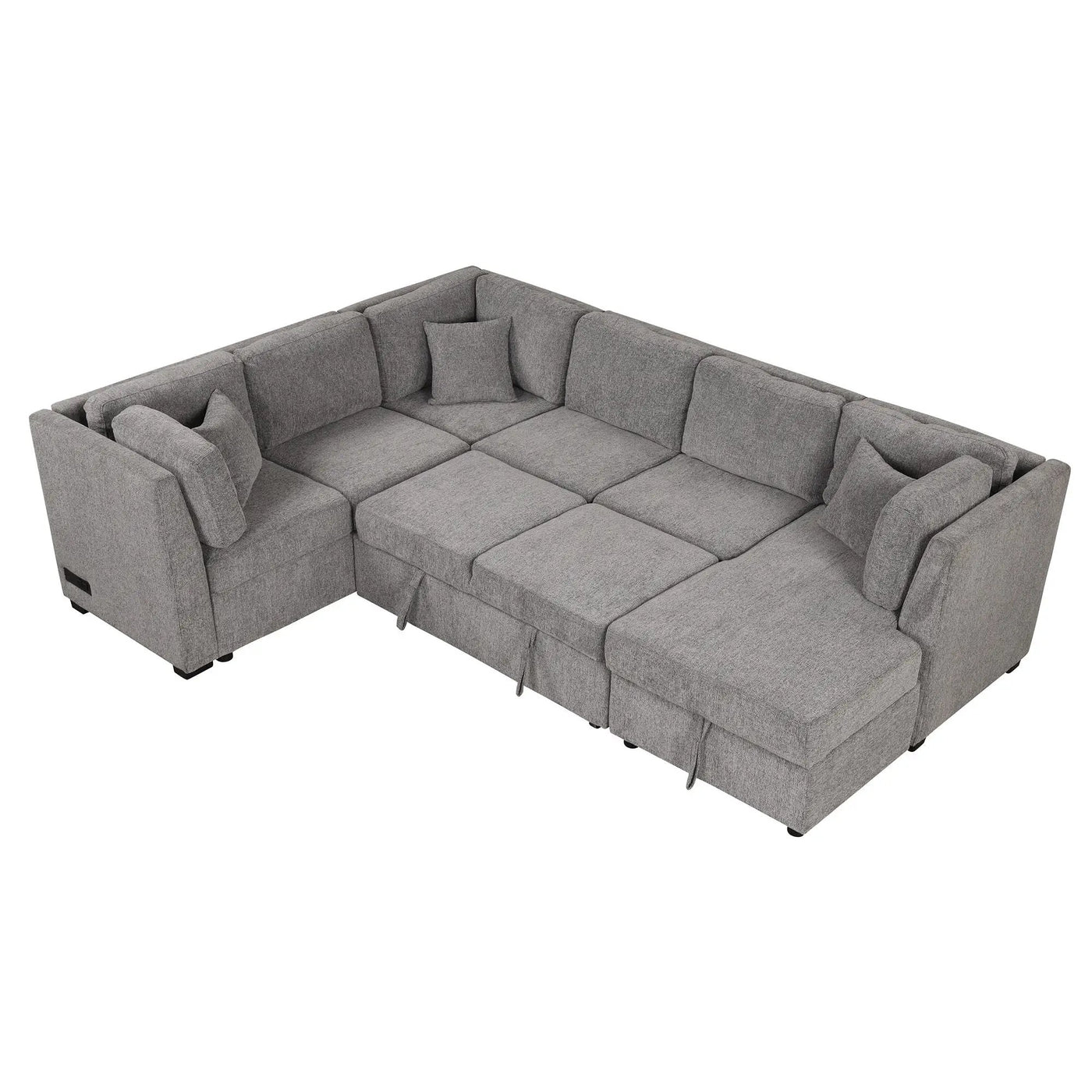 U-Shaped Sectional Sofa Pull Out Sofa Bed With Two USB Ports, Two Power Sockets, Three Back Pillows And A Storage Chaise For Living Room by HouseOfZazla