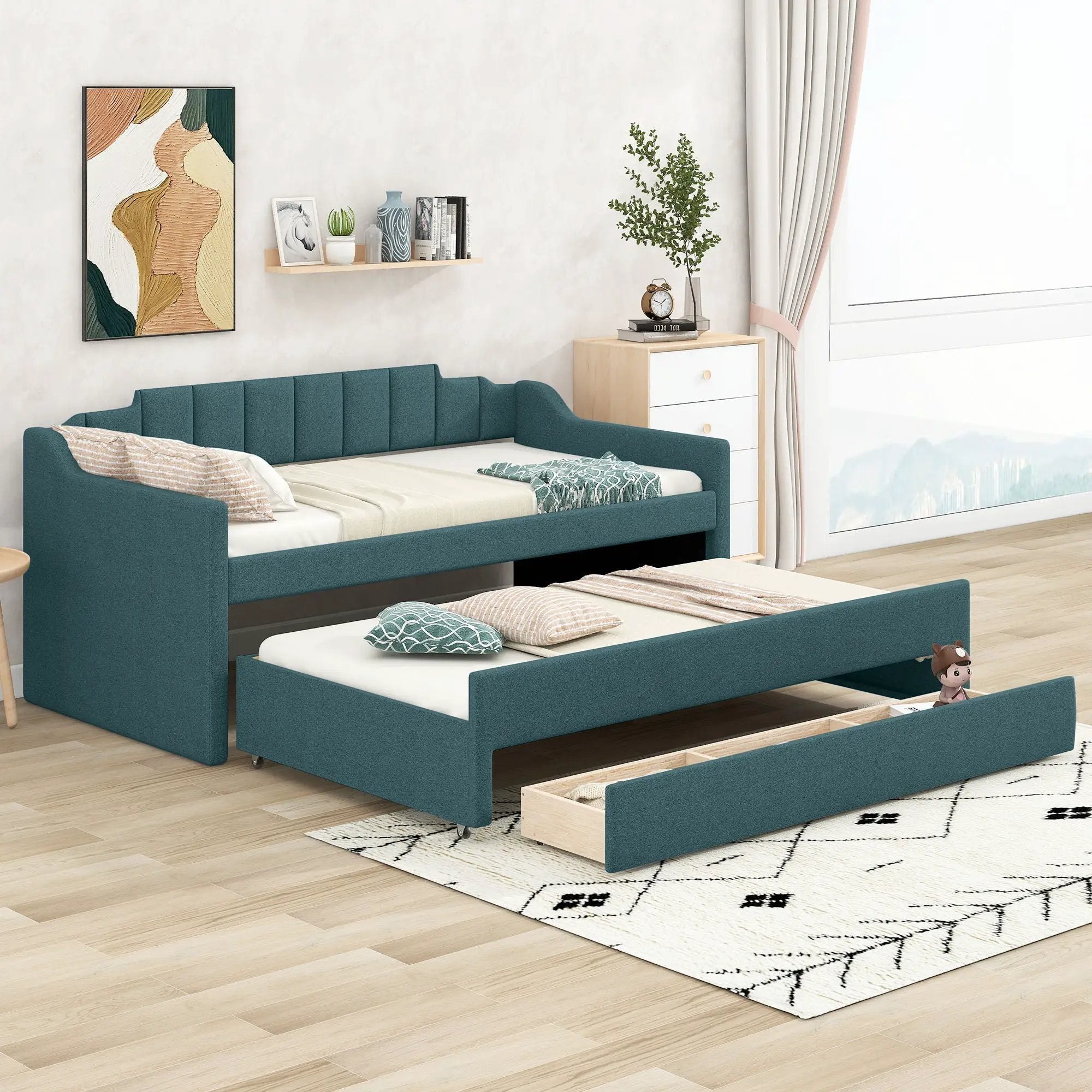 Upholstered Simple Design Daybed With Trundle And 3 Drawers by Unique Piece Furniture