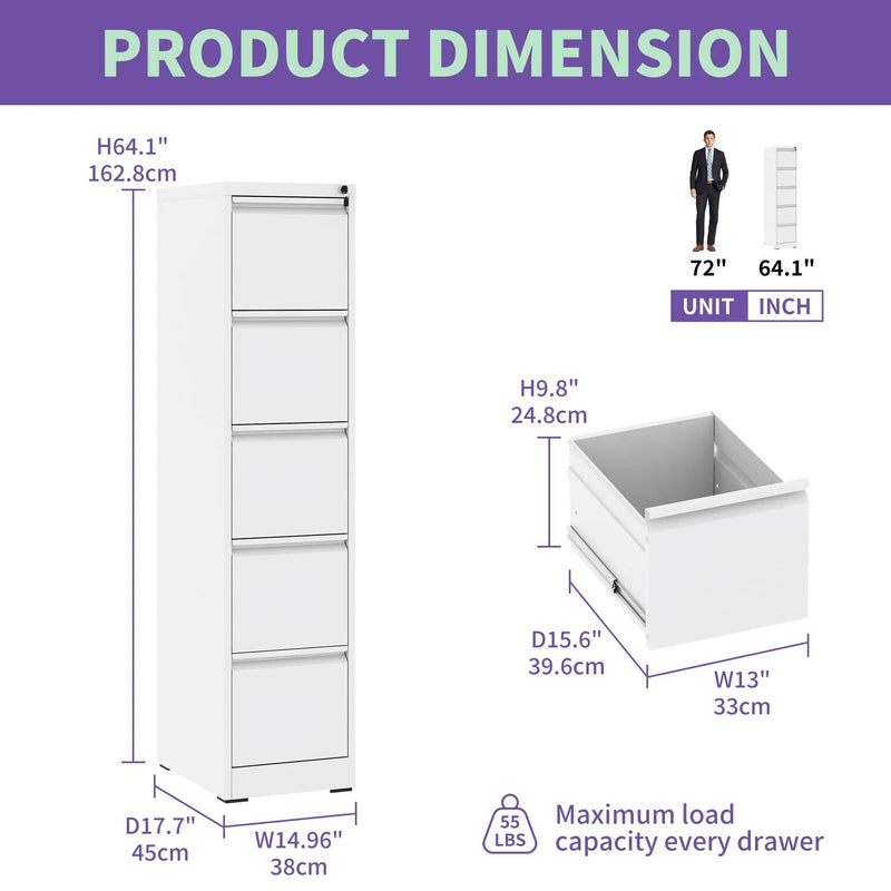 Steel Drawer Vertical File Cabinet With Lock For A4 Legal / Letter Size by Unique Piece Furniture
