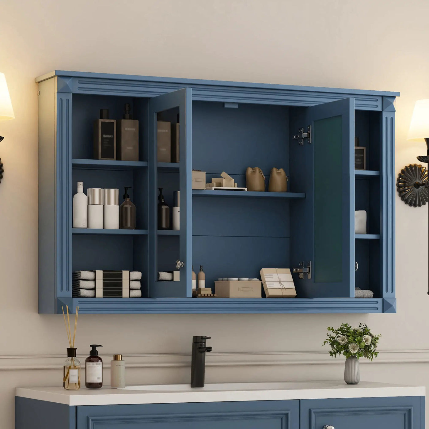 Wall-Mounted Mirror Cabinet With Adjustable Shelf and Open Shelves by HouseOfZazla