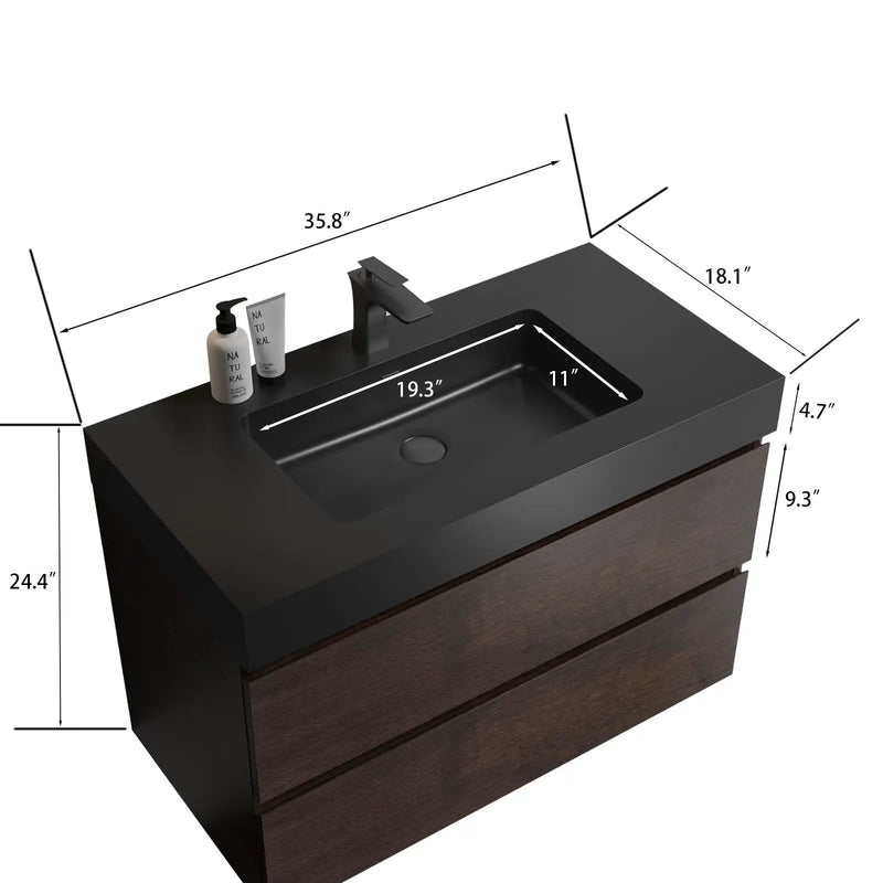 Alice - Bathroom Vanity Wall Mounted With Sink, Large Storage Floating Bathroom Vanity For Modern Bathroom, One-Piece Sink Basin Without Drain And Faucet by Unique Piece Furniture