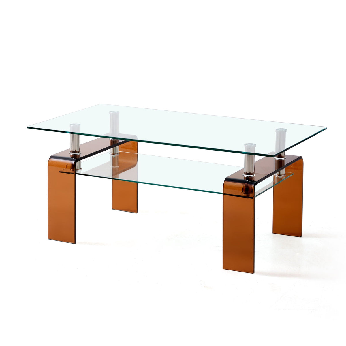 Modern Tempered Glass Coffee Table With 2 Tier Storage For Living Room, photo 2 of 13