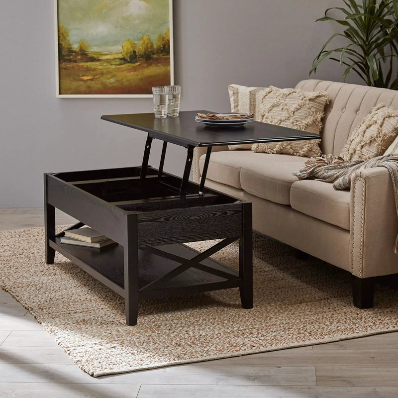 Decatur Farmhouse Lift Top Coffee Table With Storage - Black / Ash by HouseOfZazla