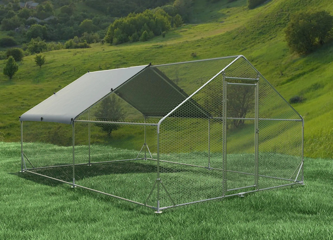 Large Metal Chicken Coop, Walk In Poultry Cage Hen Run House Rabbits Habitat Cage Spire Shaped Coop With Waterproof And Anti Ultraviolet Cover by HouseOfZazla