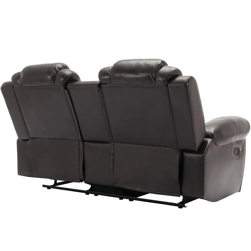 3 Pieces Recliner Sofa Sets Home Theater Seating Manual Recliner Chair & Center Console And LED Light Strip For Living Room - Brown by HouseOfZazla