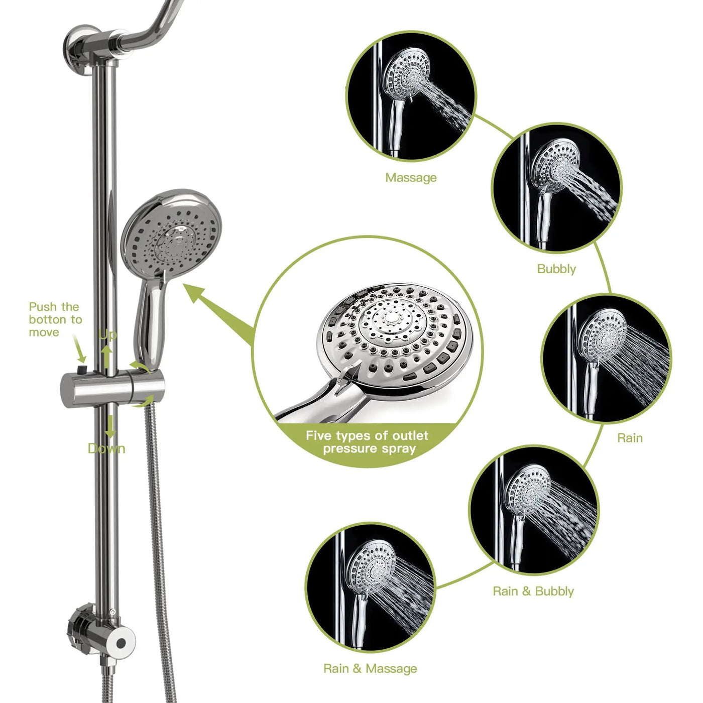Shower System With 5 Function Rain Hand Shower And Slide Bar Combo by HouseOfZazla