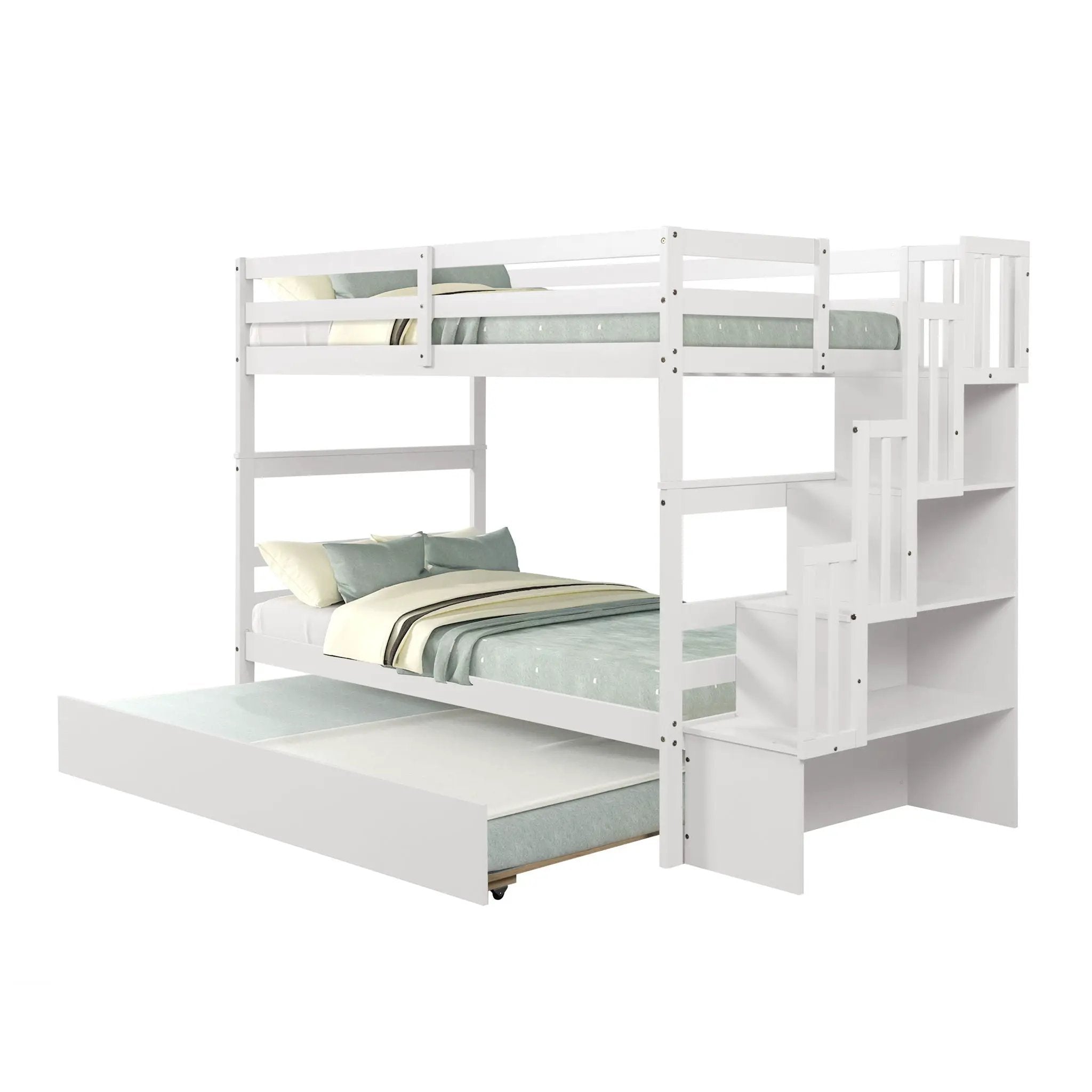 Twin Over Twin Bunk Beds With Twin Trundle And Stairway Storage Function by HouseOfZazla