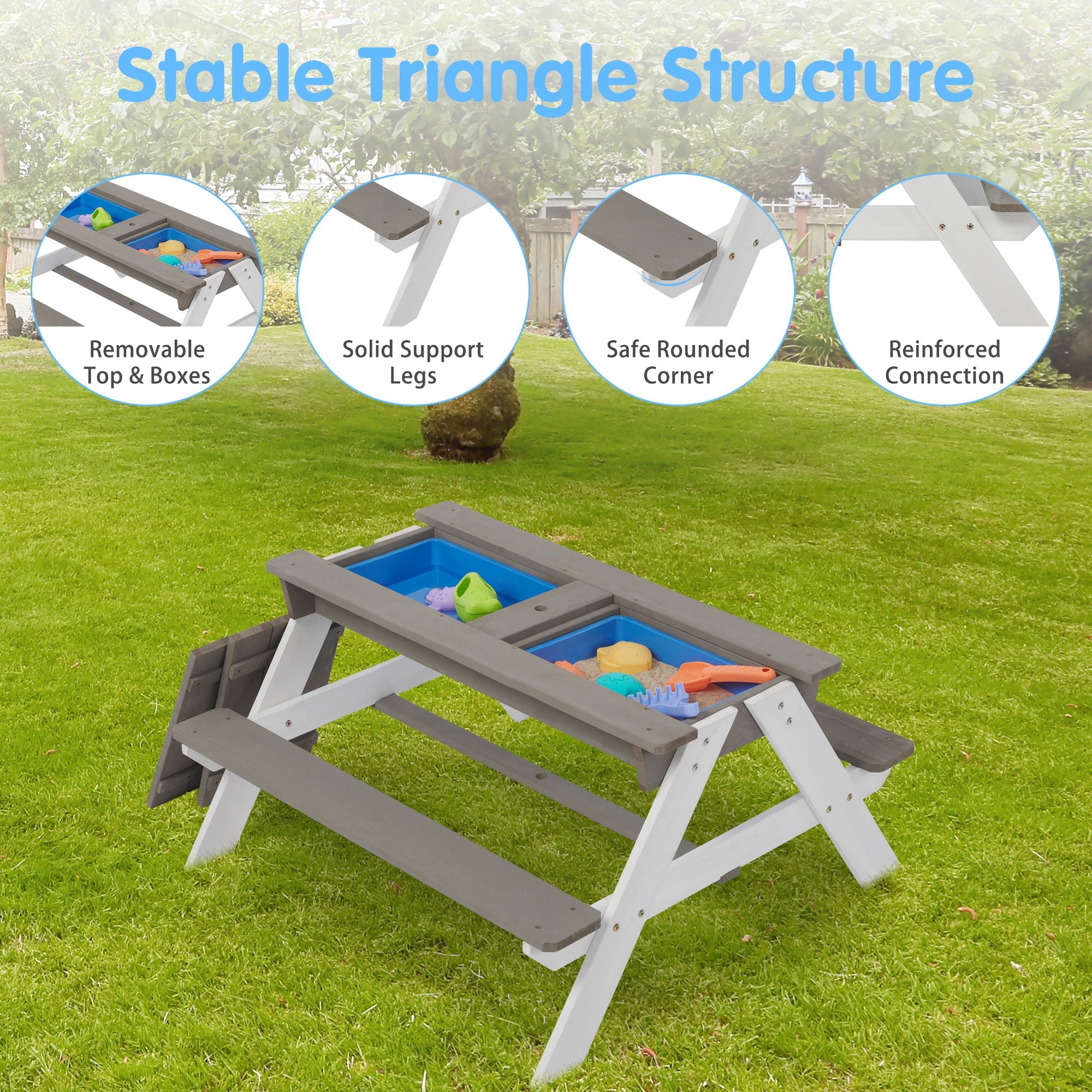 3-In-1 Kids Outdoor Wooden Picnic Table With Umbrella, Convertible Sand & Water, ASTM & CPSIA Certification by Unique Piece Furniture