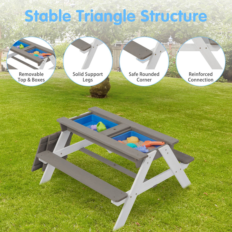 3-In-1 Kids Outdoor Wooden Picnic Table With Umbrella, Convertible Sand & Water, ASTM & CPSIA Certification by Unique Piece Furniture