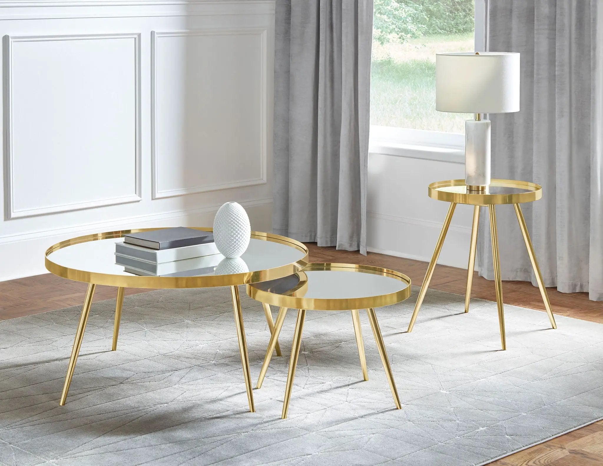 Kaelyn Round Mirror Top End Side Table Gold by Unique Piece Furniture