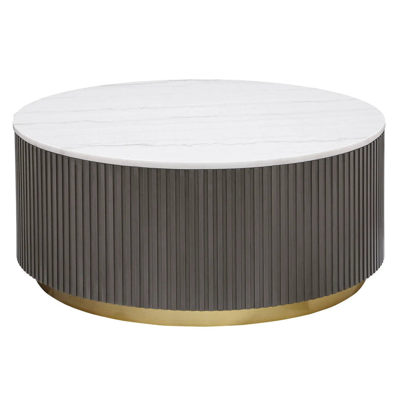 Jason Round White Marble Top Coffee Table Charcoal by Unique Piece Furniture