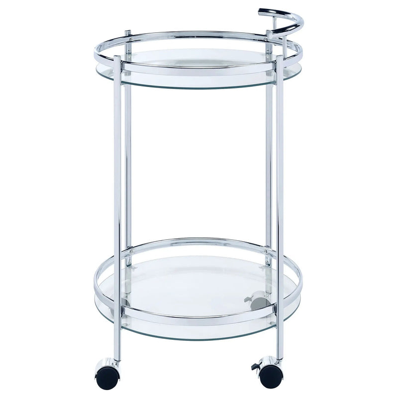 Chrissy Round Glass Shelf Metal Bar Cart Chrome by Unique Piece Furniture