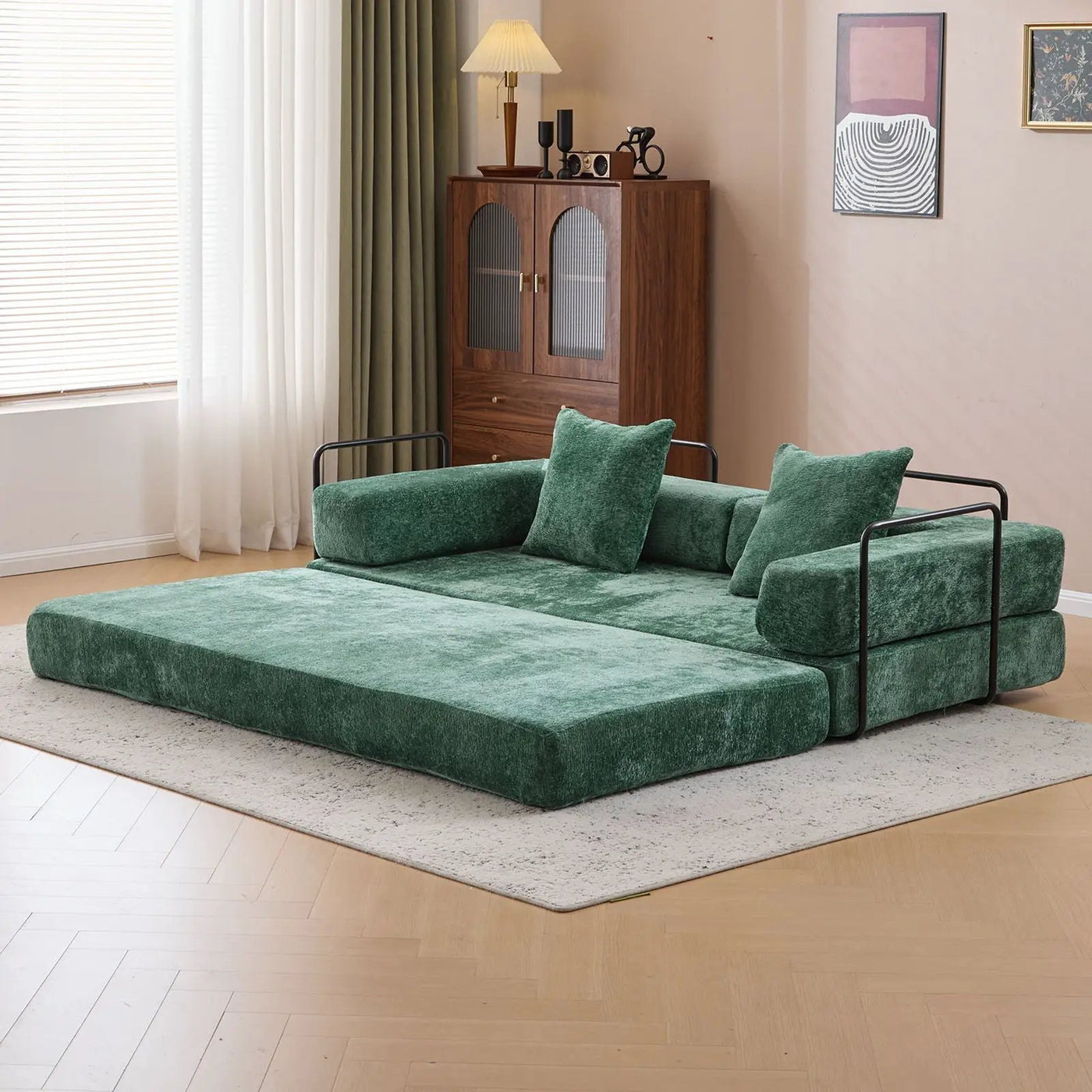 Convertible Floor Sofa Bed With Pillow Back Support Armrest by HouseOfZazla