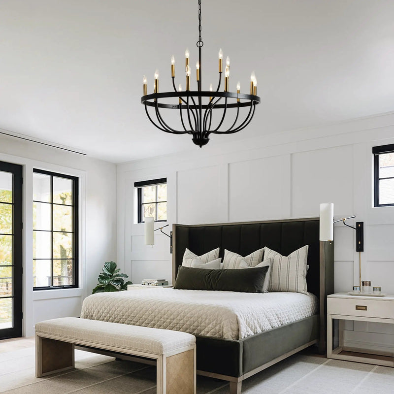 15-Light Industrial Iron Candle Chandelier Modern Farmhouse Pendant Light by HouseOfZazla