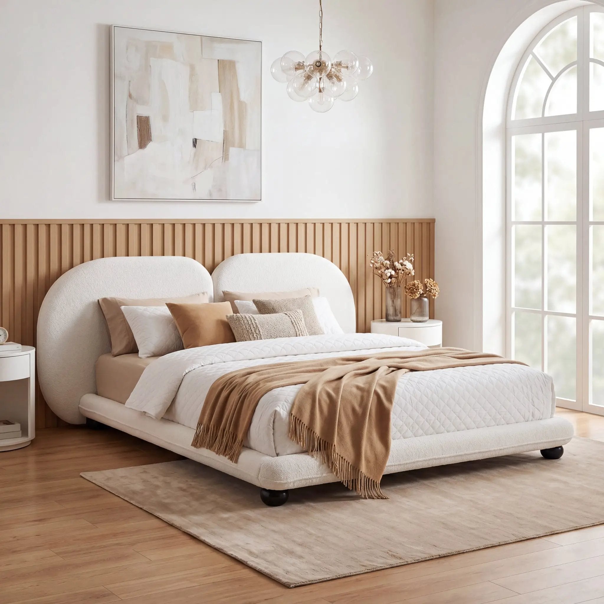 Extra Thick Upholstered Platform Bed Frame with Luxury Split Headboard by HouseOfZazla