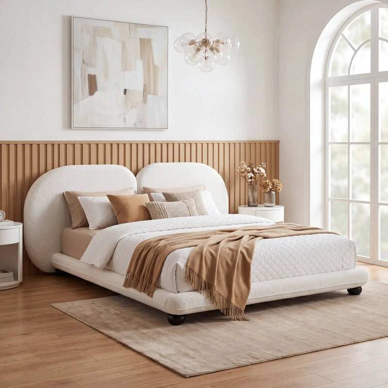 Extra Thick Upholstered Platform Bed Frame with Luxury Split Headboard by HouseOfZazla