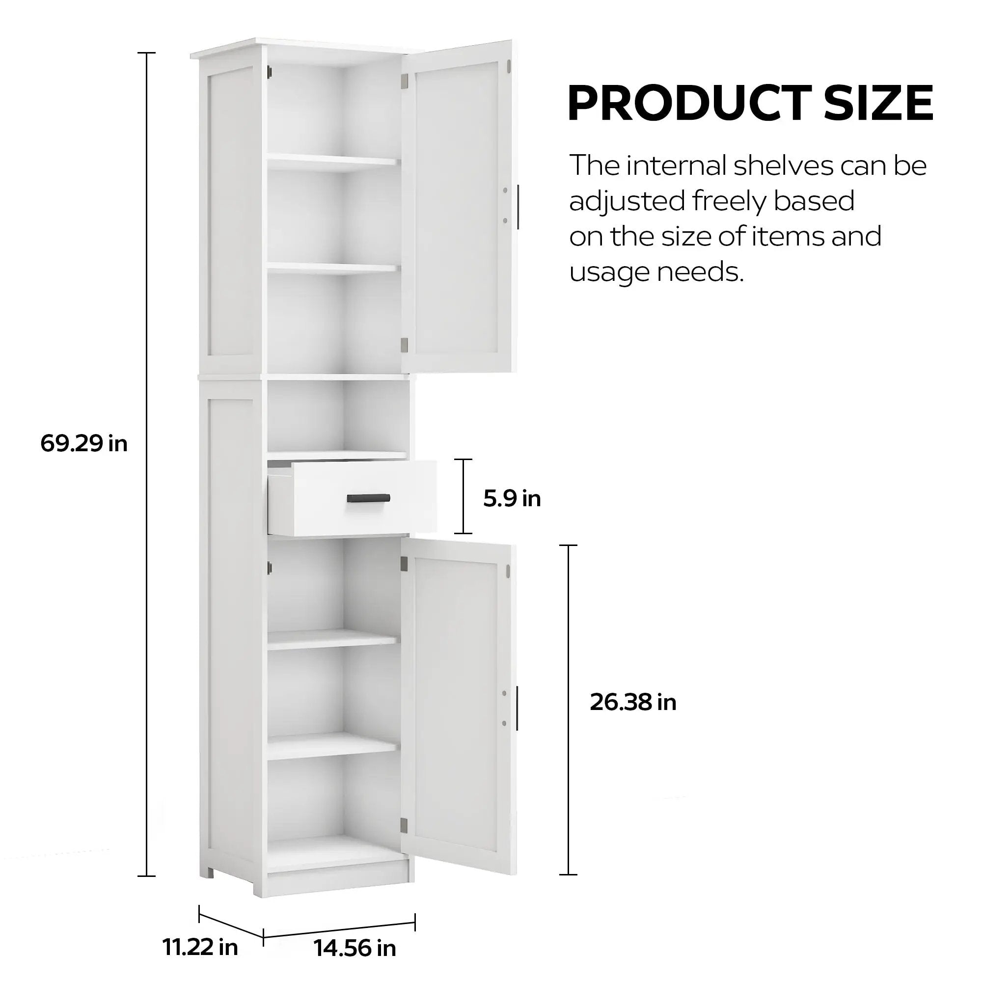69" H Tall Bathroom Storage Cabinet with 2 Barn Doors and 1 Drawer by HouseOfZazla
