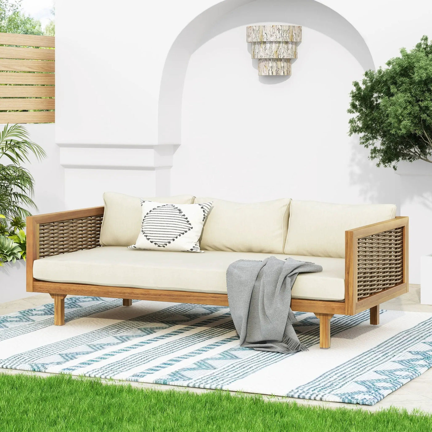 Claremont 3 Seater Daybed Teak Acacia Wood Water Resistant Cushions by HouseOfZazla