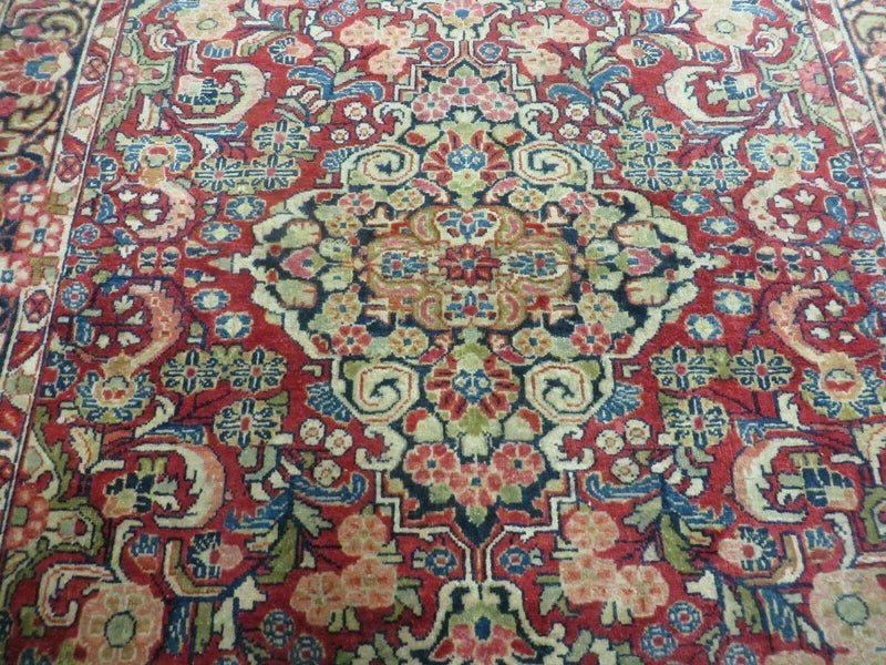 Persian Sarouk Rug 4.6 x 5, Red, Semi Antique, Floral by Jewel Rugs