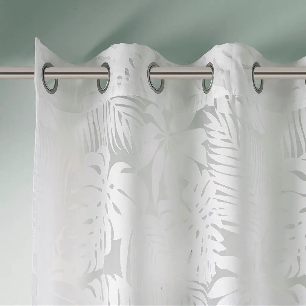 Palm Leaf Burnout Sheer Window Curtain White 50x84 by HouseOfZazla