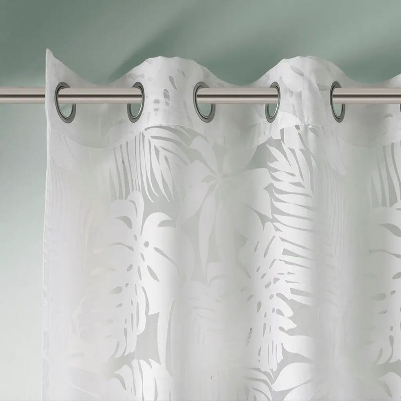 Palm Leaf Burnout Sheer Window Curtain White 50x84 by HouseOfZazla
