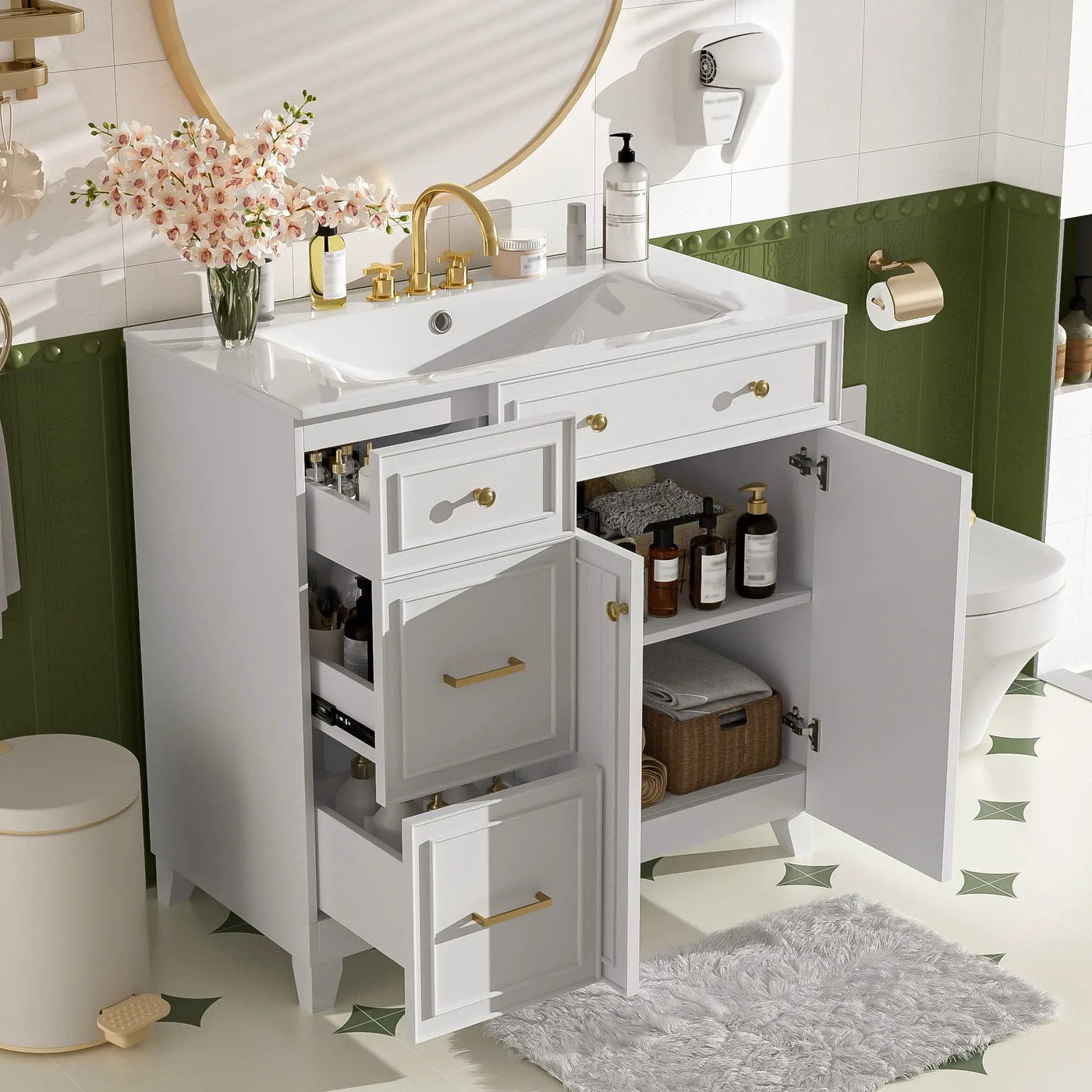 Bathroom Vanity With Sink, Soft Close Doors, Adjustable Shelves by HouseOfZazla