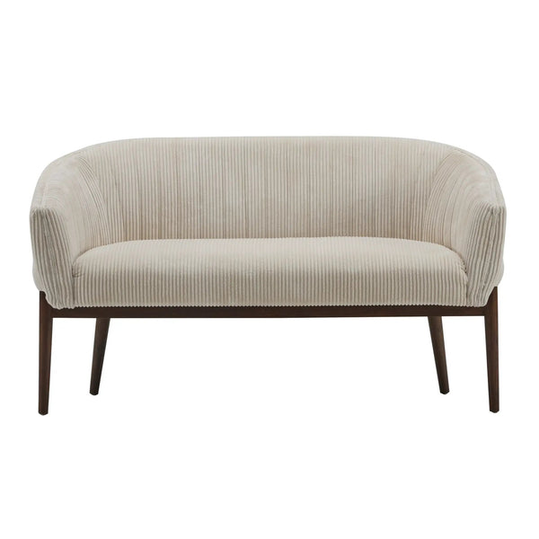 Corduroy Recessed Arm Loveseat (Beige + Walnut), photo 2 of 10