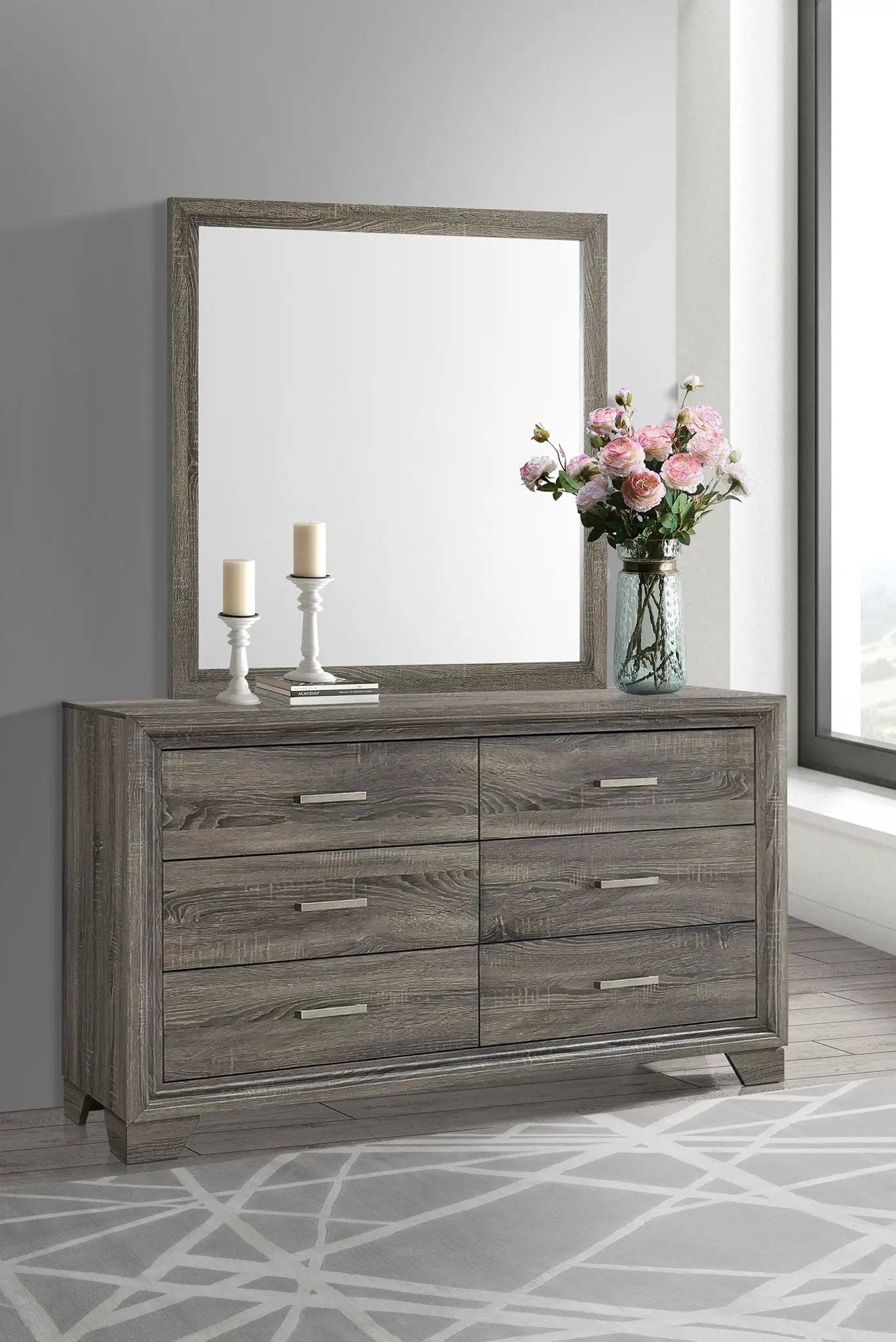Wright 6-drawer Dresser and Mirror Brown Oak by Unique Piece Furniture