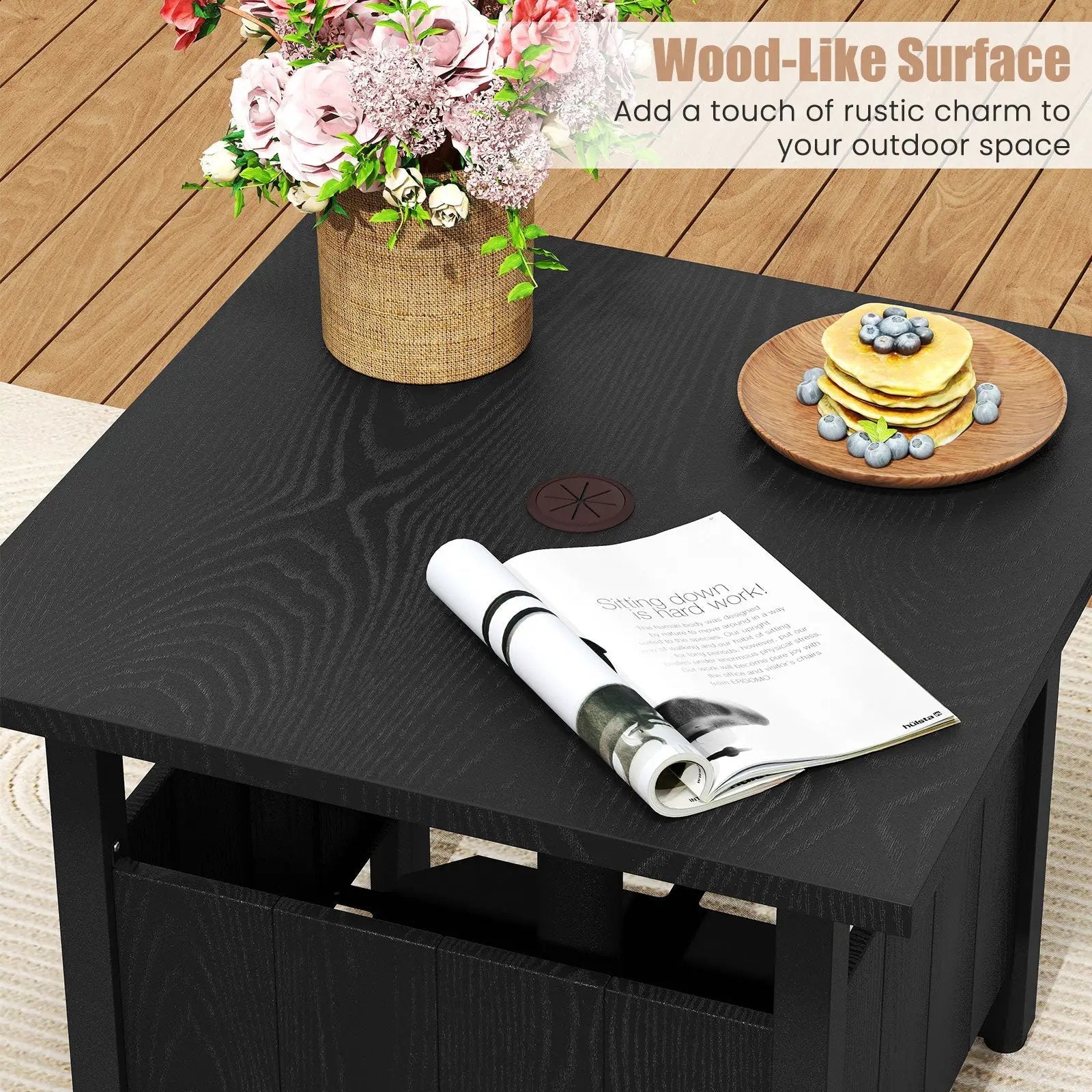 Outdoor Side Table with 1.89" Umbrella Hole Patio Umbrella Table Base Stand-Black by DirectDeals