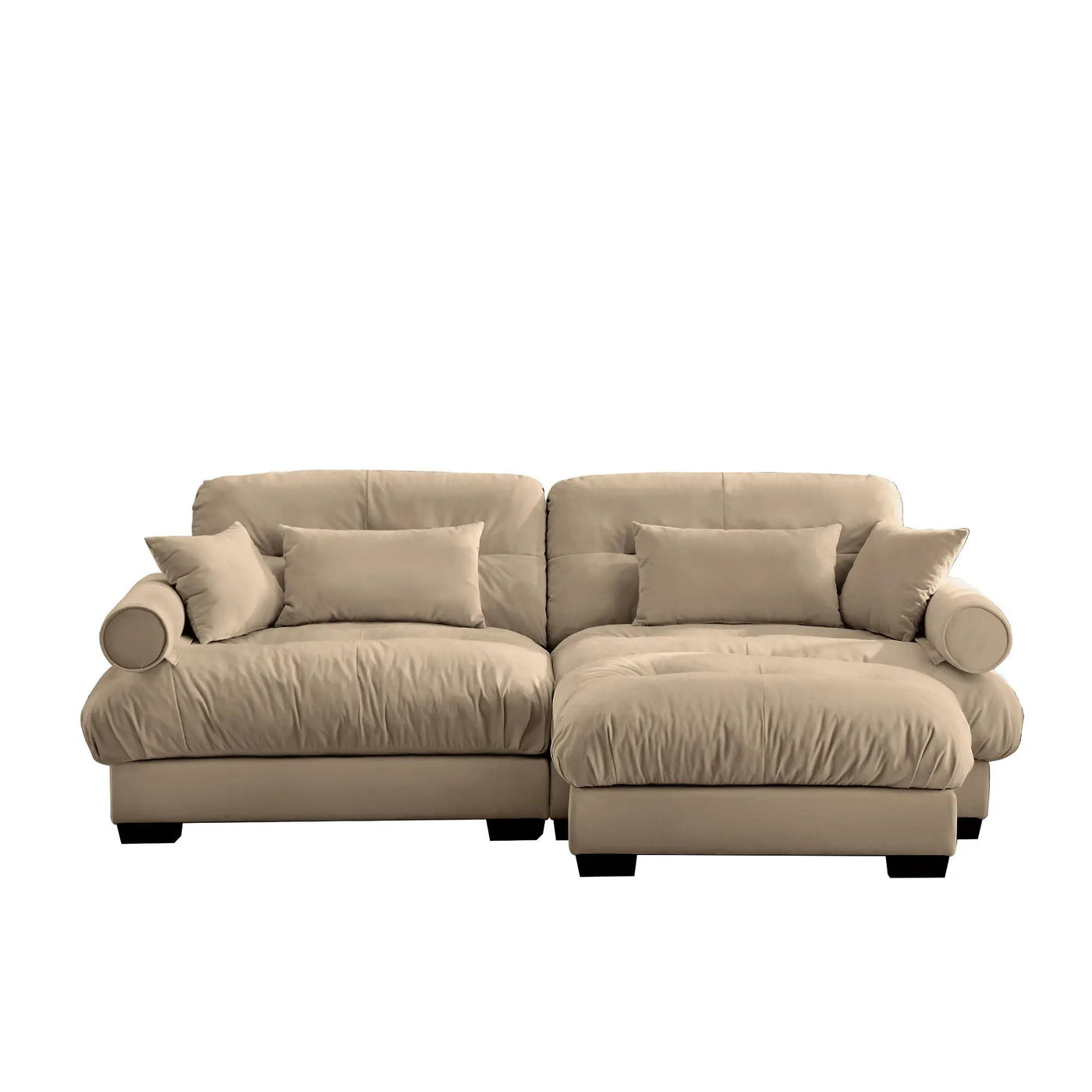 Modern Sectional Sofa With Ottoman, Round Bolster Armrests, Waist And Throw Pillows by HouseOfZazla