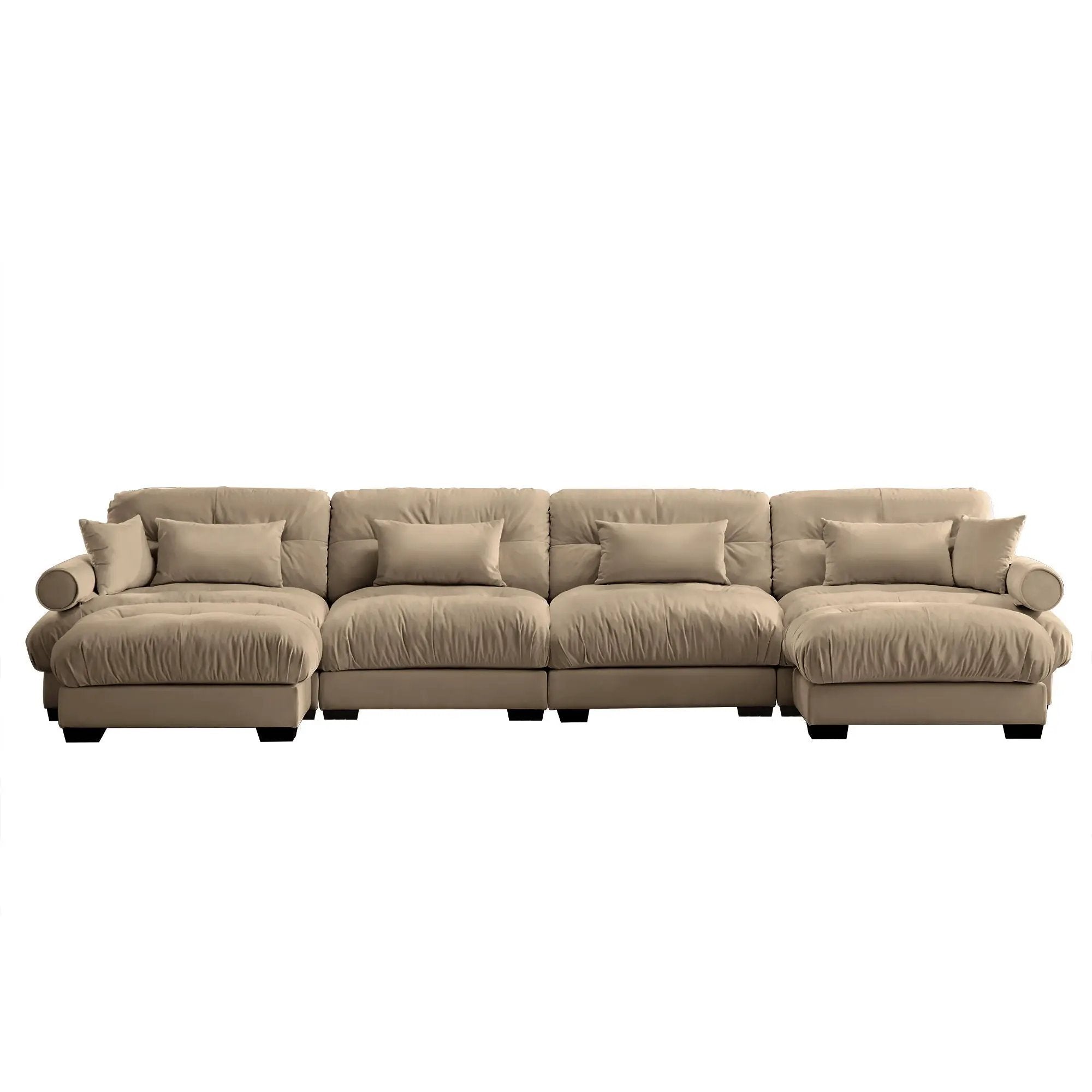 Modern Sectional Sofa With Ottoman, Round Bolster Armrests, Waist And Throw Pillows by Unique Piece Furniture