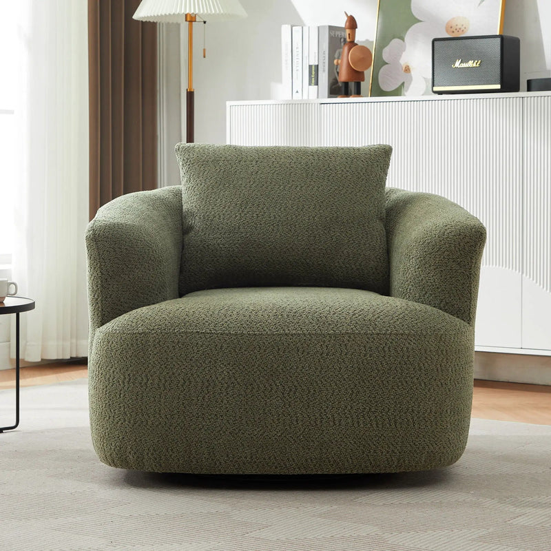 360° Swivel Barrel Sofa Chair With Throw Pillow, Upholstered Accent Chair by HouseOfZazla