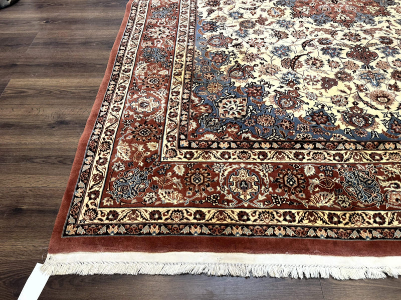Persian Rug 8x10, Sino Persian Floral Medallion Carpet, Traditional Wool Area Rug, Cream and Brick Red, Fine 210 KPSI by Jewel Rugs
