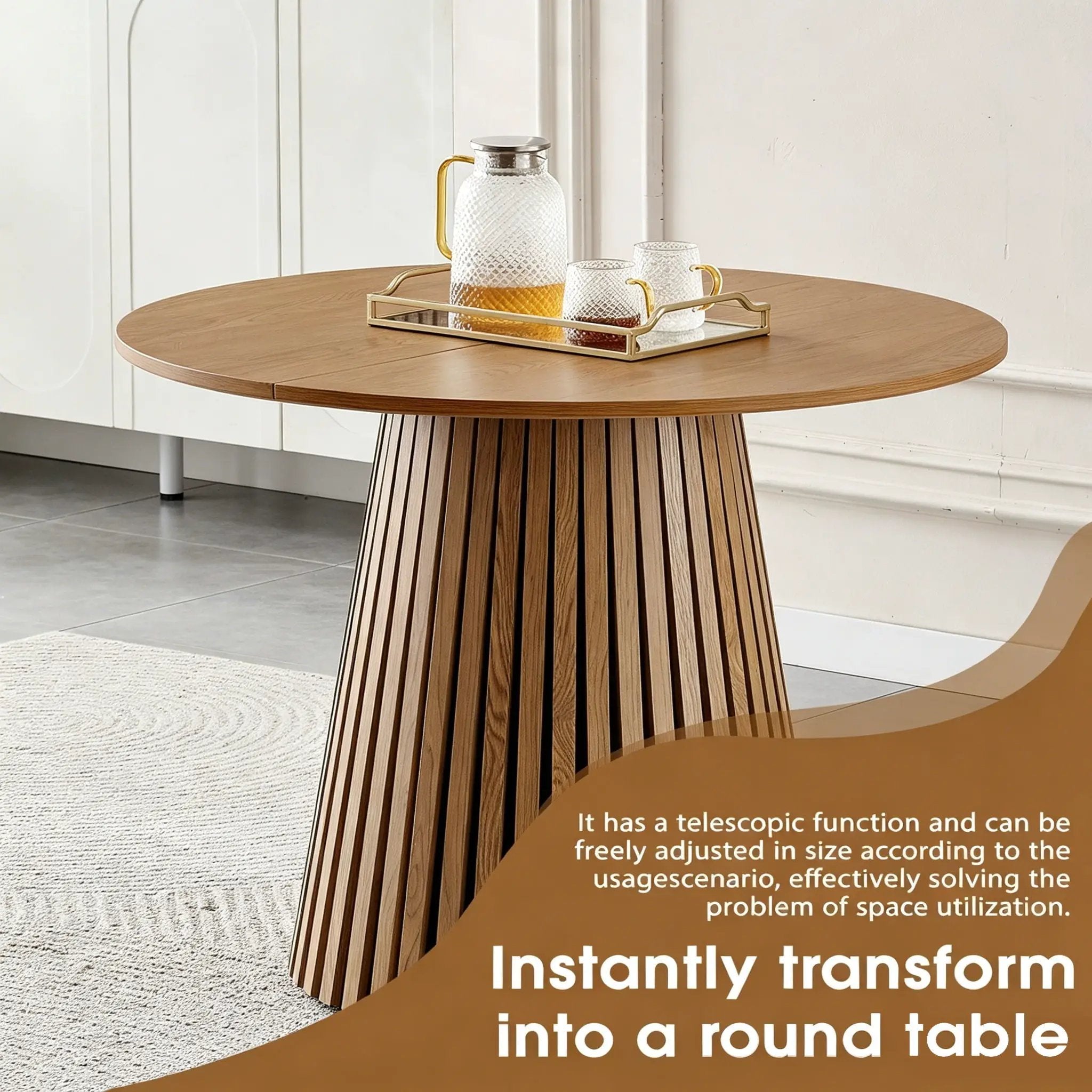 Dining Table, Flexible Extendable Oval Design With Slatted Legs - Natural Wood by HouseOfZazla