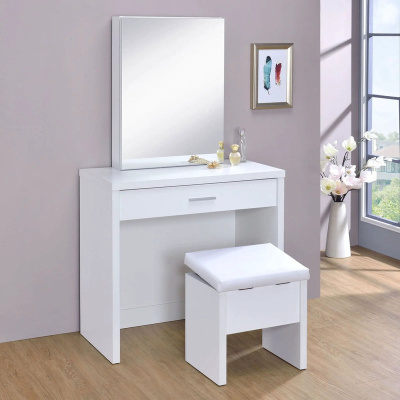 Harvey Vanity Set with Lift-Top Stool White by Unique Piece Furniture