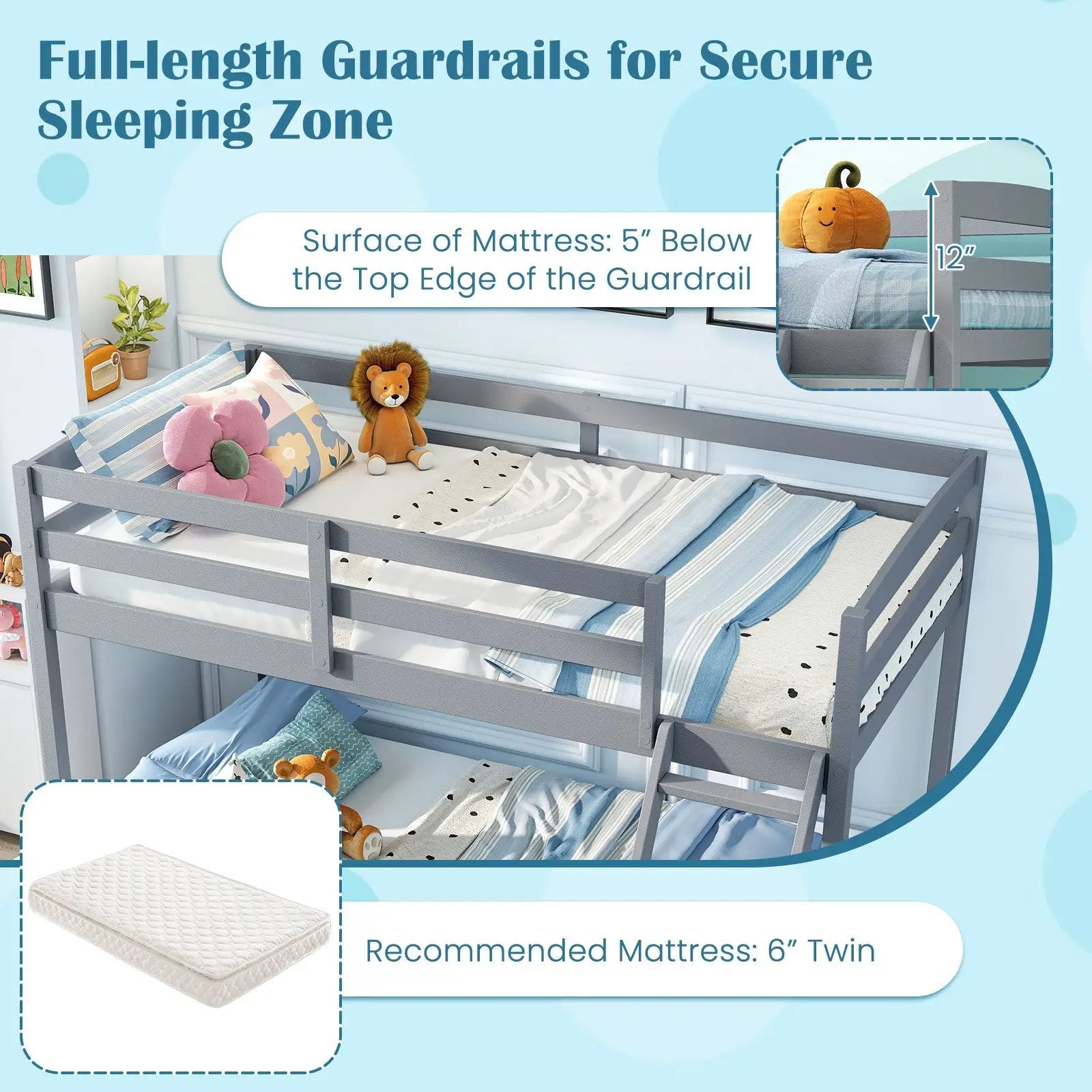 Twin Over Full Bunk Bed Low Floor Bunk Bed Frame by DirectDeals