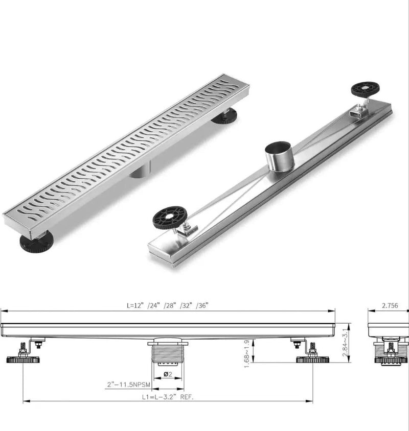 Open Box Linear Shower Drain 36 inch, Floor Drain with Removable Pattern Grate, 304 Stainless Steel Rectangular Linear Drain with Hair Strainer, CUPC by Selzalot