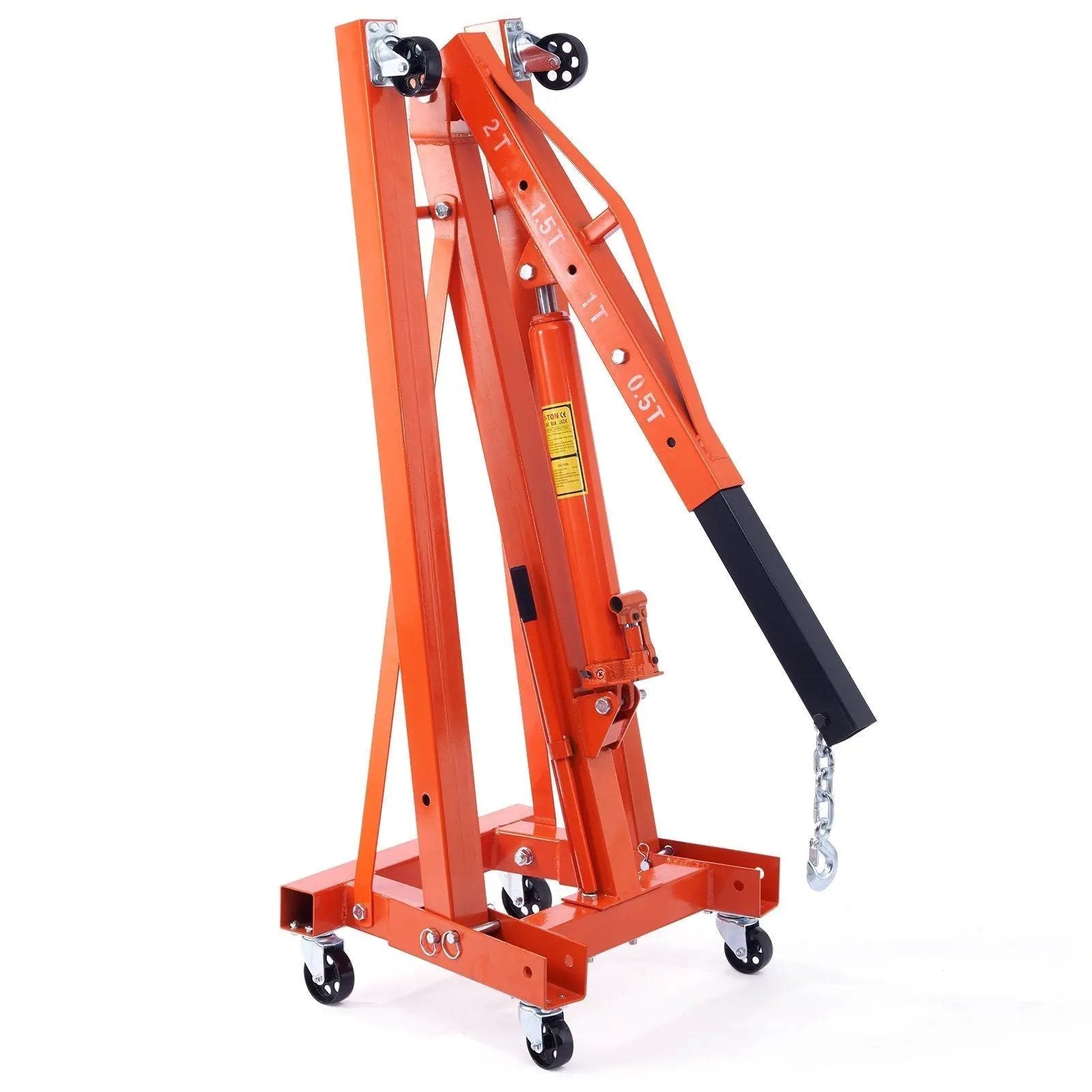 Hydraulic Engine Hoist With Lever, 2 Ton Capacity, Foldable Design For Auto Repair - Orange by HouseOfZazla